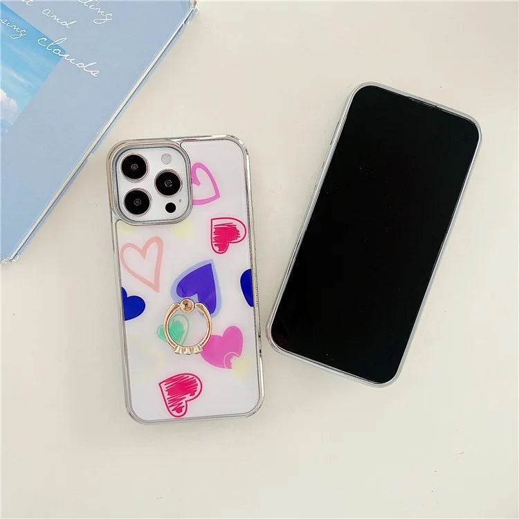 For iPhone 15 Pro Max Kickstand Case Heart Pattern Electroplating Phone Cover