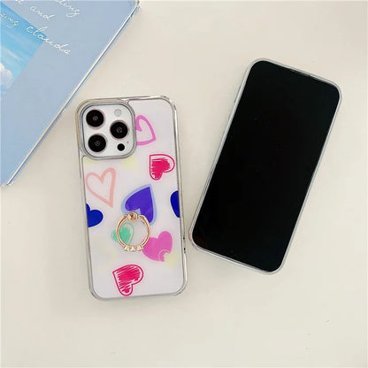 For iPhone 15 Pro Max Kickstand Case Heart Pattern Electroplating Phone Cover