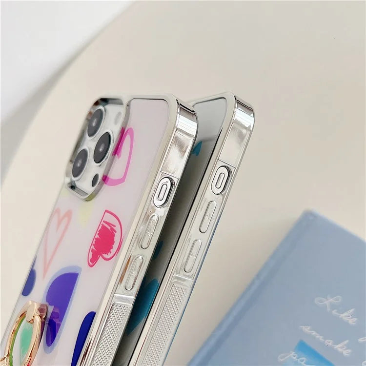 For iPhone 15 Pro Max Kickstand Case Heart Pattern Electroplating Phone Cover