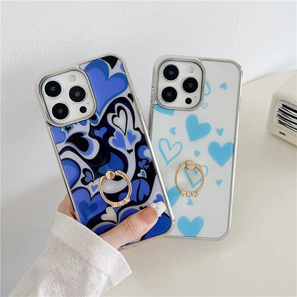 For iPhone 15 Pro Max Kickstand Case Heart Pattern Electroplating Phone Cover