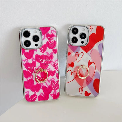 For iPhone 15 Pro Max Kickstand Case Heart Pattern Electroplating Phone Cover