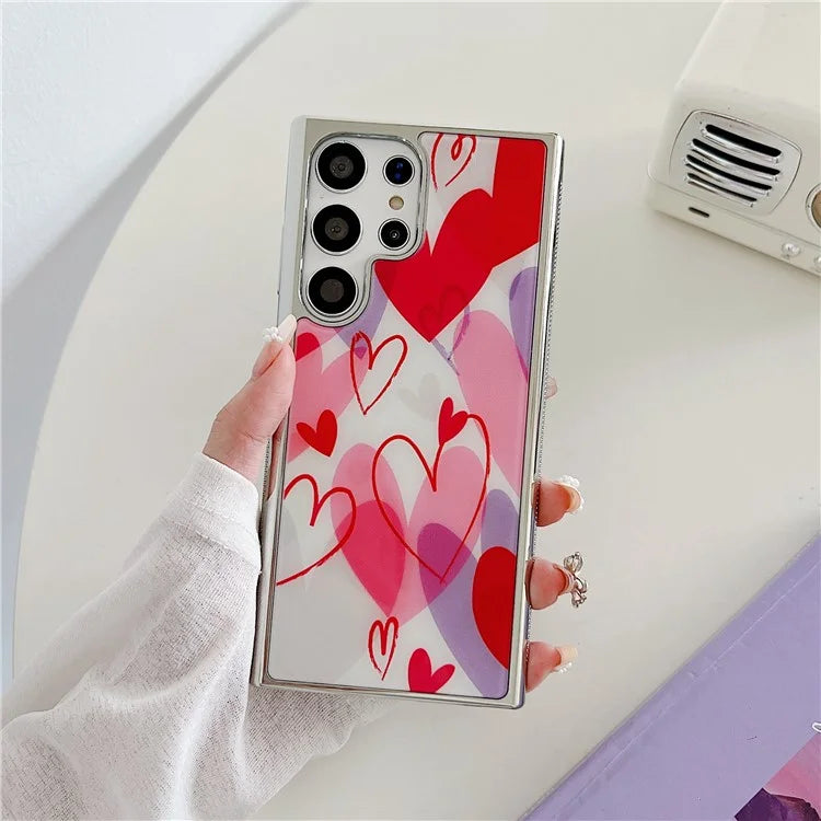 For Samsung Galaxy S23 Ultra Case PC+TPU Electroplating Heart Pattern Phone Cover