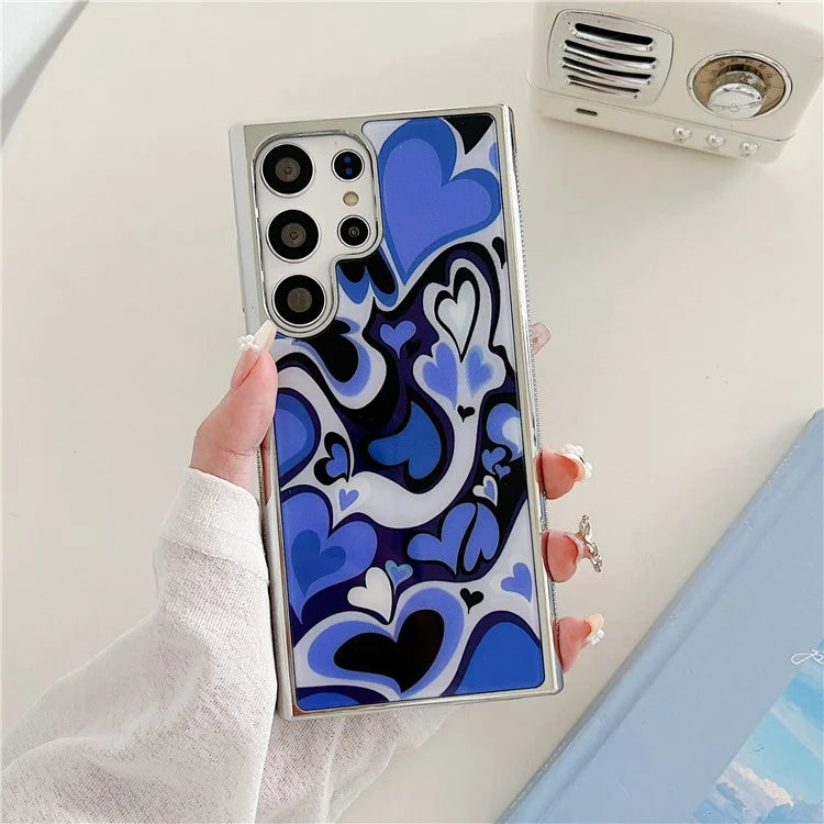 For Samsung Galaxy S23 Ultra Case PC+TPU Electroplating Heart Pattern Phone Cover