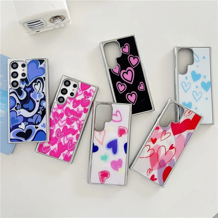 For Samsung Galaxy S23 Ultra Case PC+TPU Electroplating Heart Pattern Phone Cover