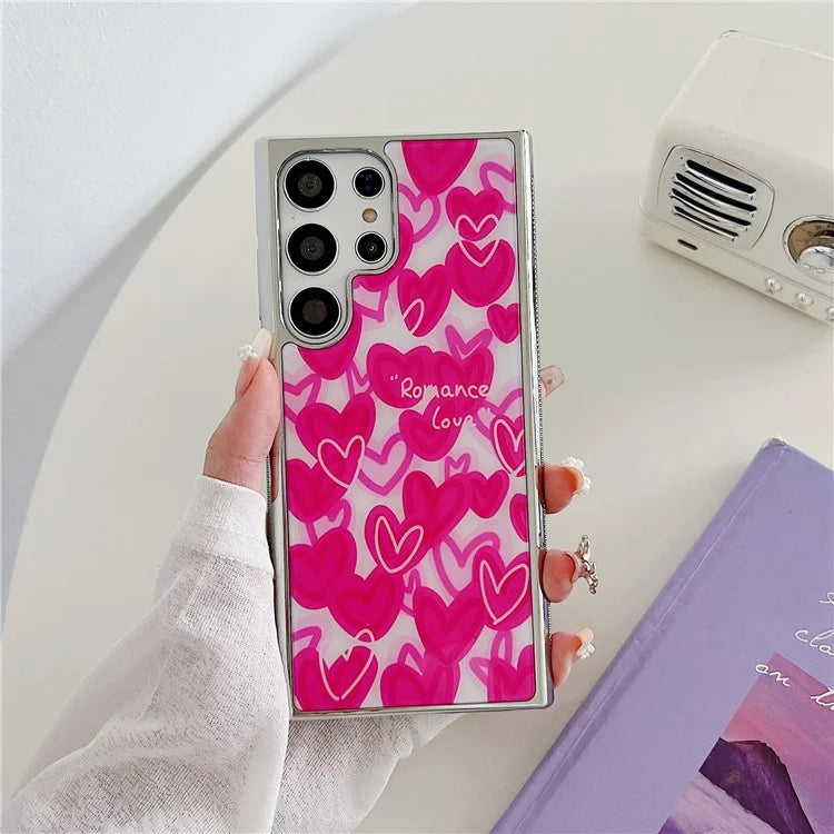 For Samsung Galaxy S23 Ultra Case PC+TPU Electroplating Heart Pattern Phone Cover