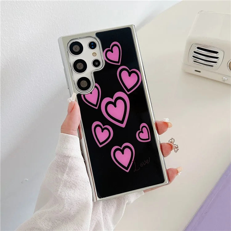 For Samsung Galaxy S23 Ultra Case PC+TPU Electroplating Heart Pattern Phone Cover
