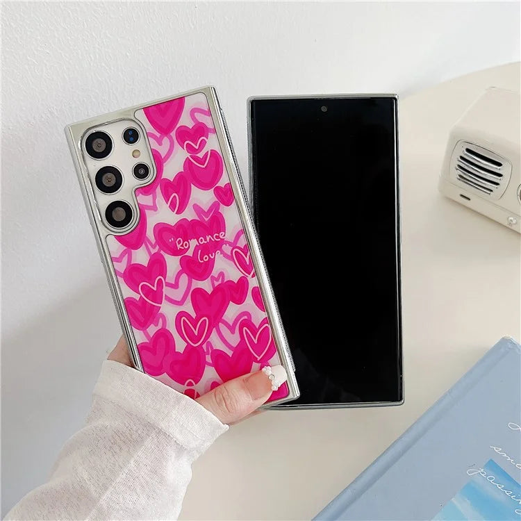 For Samsung Galaxy S23 Ultra Case PC+TPU Electroplating Heart Pattern Phone Cover