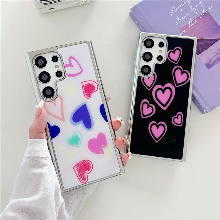 For Samsung Galaxy S23 Ultra Case PC+TPU Electroplating Heart Pattern Phone Cover