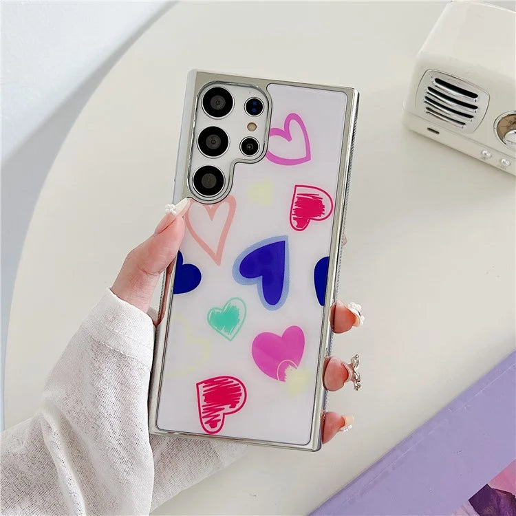 For Samsung Galaxy S23 Ultra Case PC+TPU Electroplating Heart Pattern Phone Cover