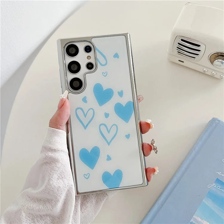 For Samsung Galaxy S23 Ultra Case PC+TPU Electroplating Heart Pattern Phone Cover