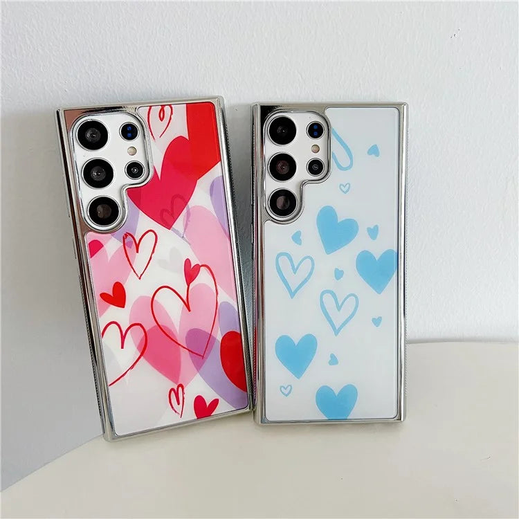 For Samsung Galaxy S23 Ultra Case PC+TPU Electroplating Heart Pattern Phone Cover