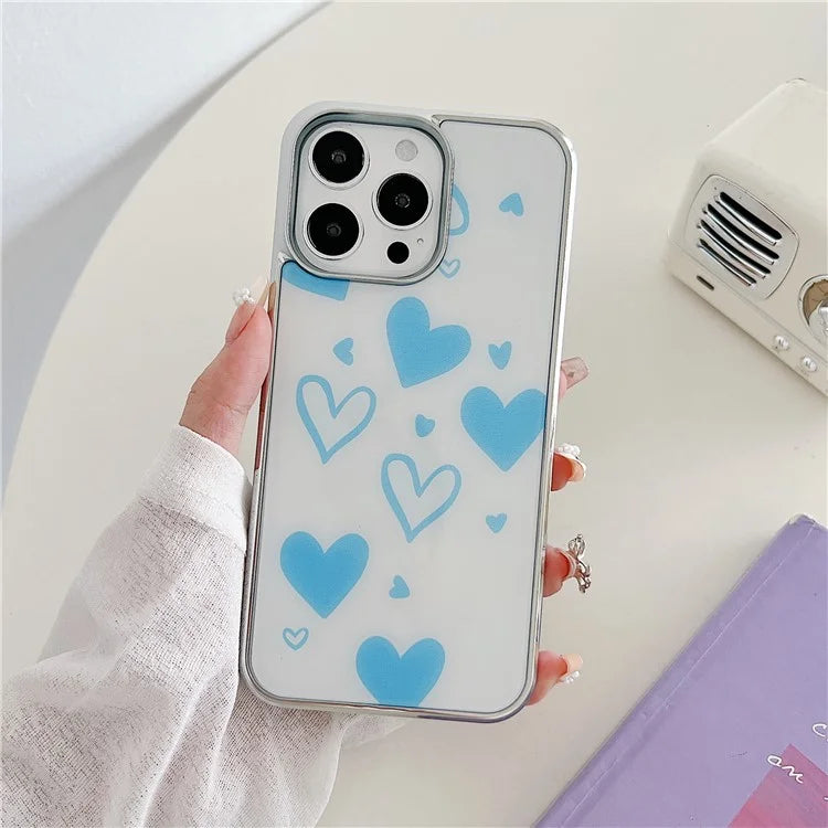 For iPhone 15 Pro Cell Phone Case PC+TPU Electroplating IMD Heart Pattern Back Cover