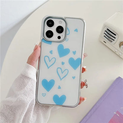 For iPhone 15 Pro Cell Phone Case PC+TPU Electroplating IMD Heart Pattern Back Cover