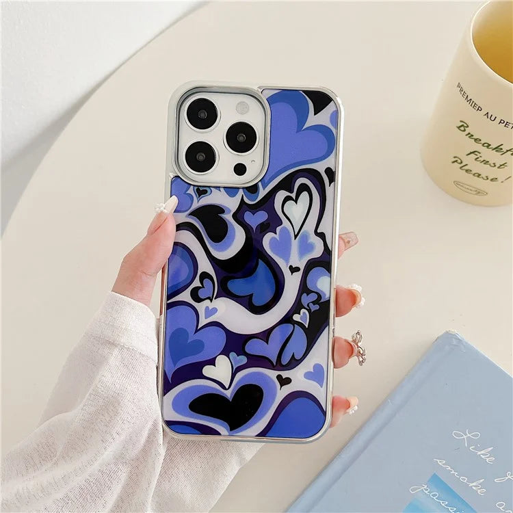 For iPhone 15 Pro Cell Phone Case PC+TPU Electroplating IMD Heart Pattern Back Cover