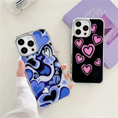 For iPhone 15 Pro Cell Phone Case PC+TPU Electroplating IMD Heart Pattern Back Cover