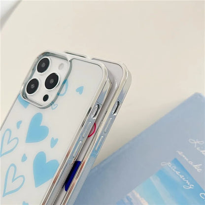 For iPhone 15 Pro Cell Phone Case PC+TPU Electroplating IMD Heart Pattern Back Cover