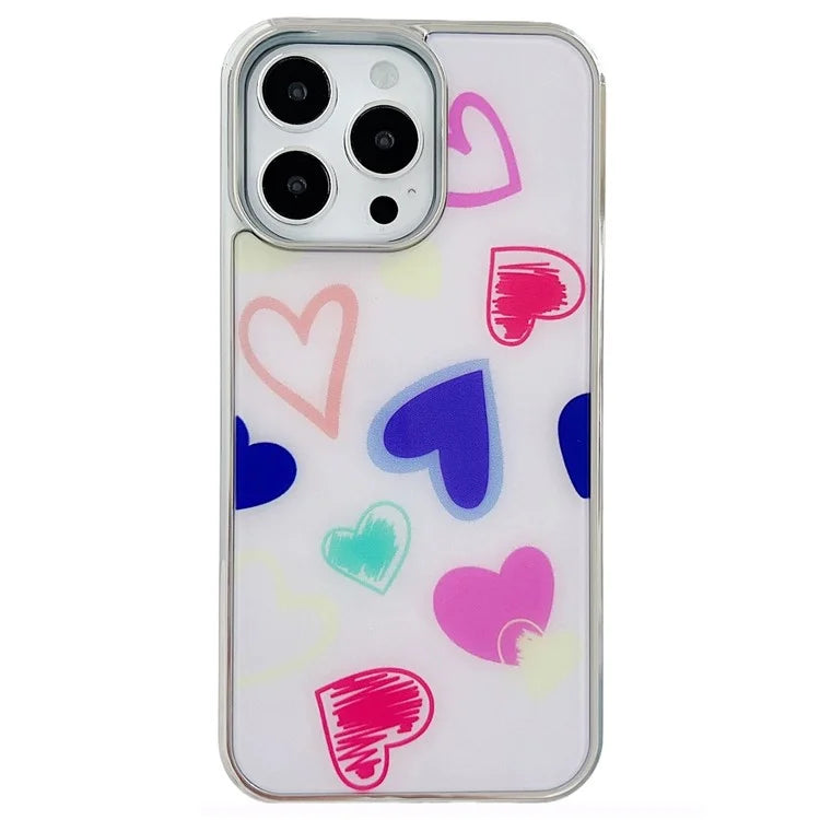 For iPhone 15 Pro Max Cell Phone Cases Heart Pattern PC+TPU IMD Back Shell