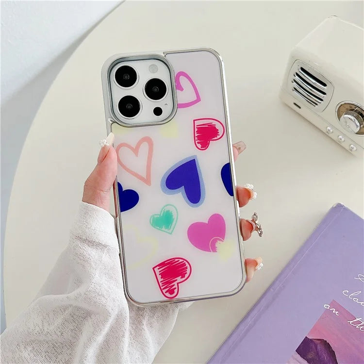 For iPhone 15 Pro Max Cell Phone Cases Heart Pattern PC+TPU IMD Back Shell