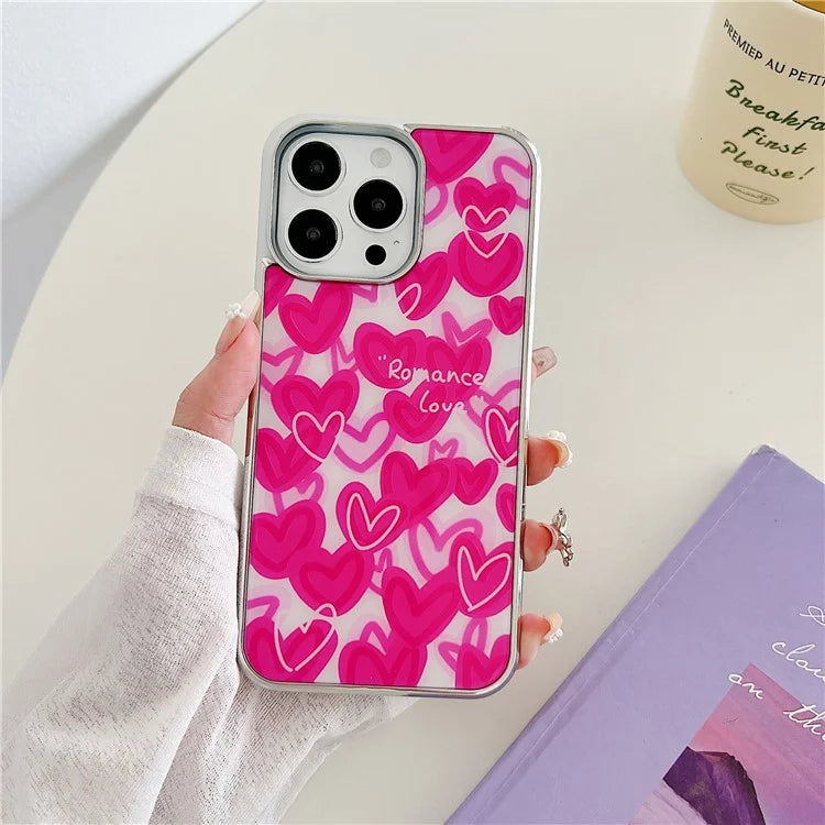 For iPhone 15 Pro Max Cell Phone Cases Heart Pattern PC+TPU IMD Back Shell