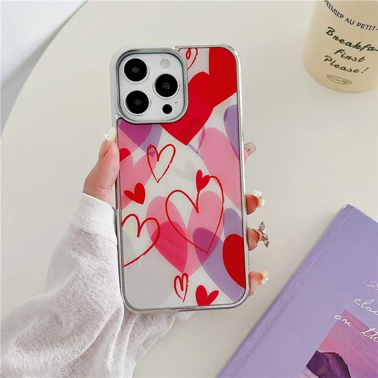 For iPhone 15 Pro Max Cell Phone Cases Heart Pattern PC+TPU IMD Back Shell