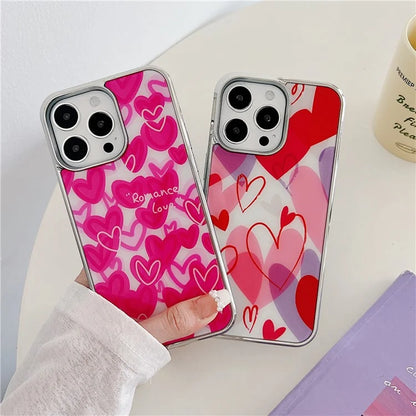For iPhone 15 Pro Max Cell Phone Cases Heart Pattern PC+TPU IMD Back Shell