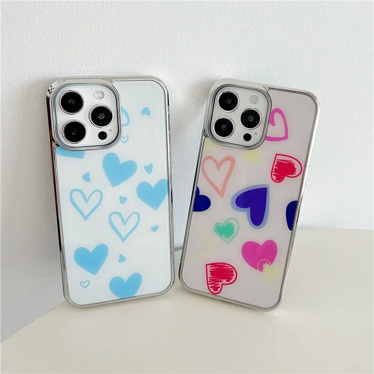 For iPhone 15 Pro Max Cell Phone Cases Heart Pattern PC+TPU IMD Back Shell