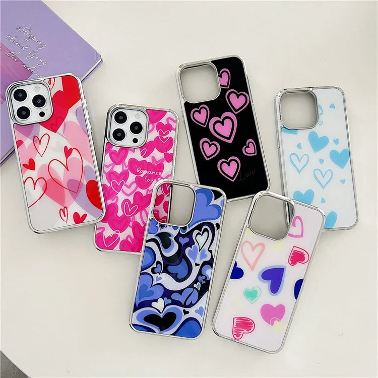 For iPhone 15 Pro Max Cell Phone Cases Heart Pattern PC+TPU IMD Back Shell