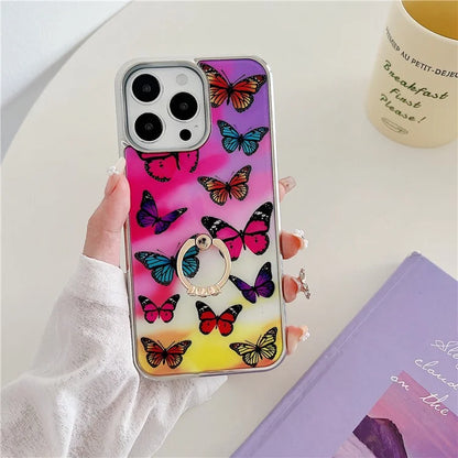 For iPhone 15 Pro Max Phone Case Pattern Printed Ring Holder Kickstand Cover