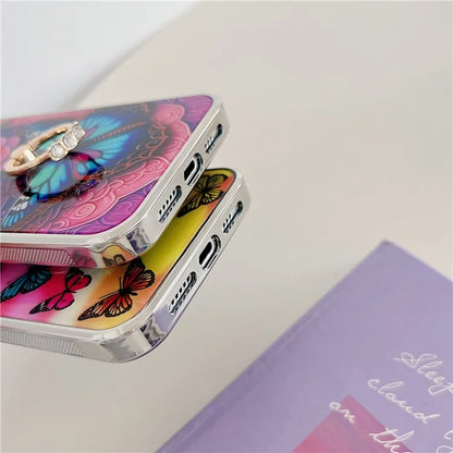 For iPhone 15 Pro Max Phone Case Pattern Printed Ring Holder Kickstand Cover