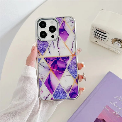 For iPhone 15 Pro Marble Case Shockproof PC+TPU Electroplating Phone Cover