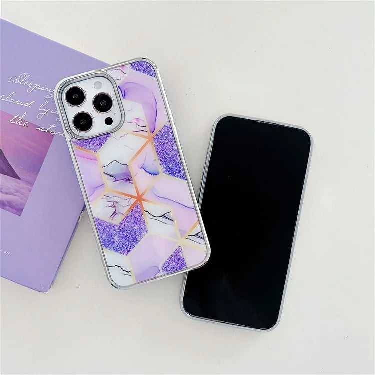 For iPhone 15 Pro Marble Case Shockproof PC+TPU Electroplating Phone Cover