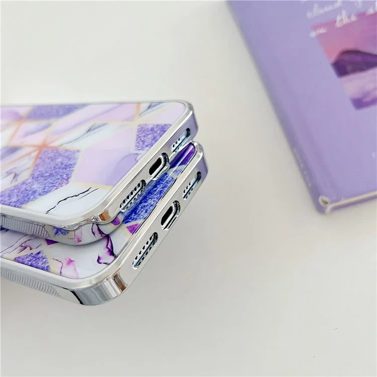 For iPhone 15 Pro Marble Case Shockproof PC+TPU Electroplating Phone Cover