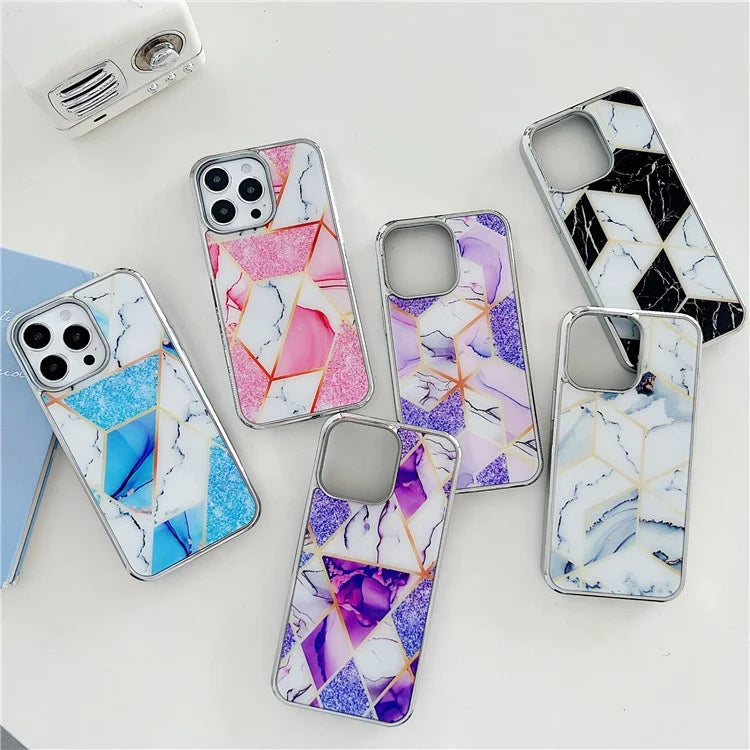 For iPhone 15 Pro Marble Case Shockproof PC+TPU Electroplating Phone Cover
