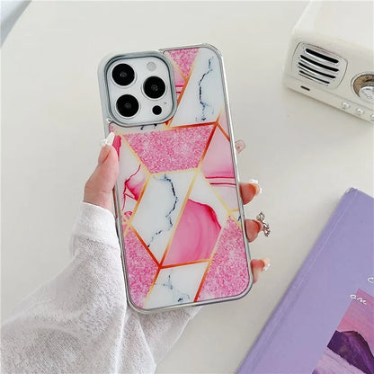 For iPhone 15 Pro Marble Case Shockproof PC+TPU Electroplating Phone Cover