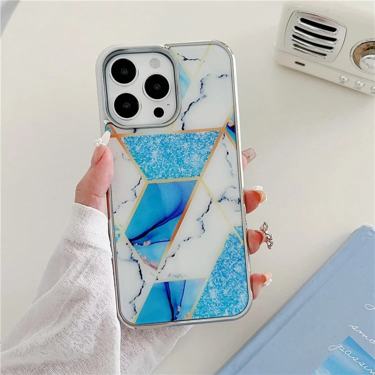 For iPhone 15 Pro Marble Case Shockproof PC+TPU Electroplating Phone Cover
