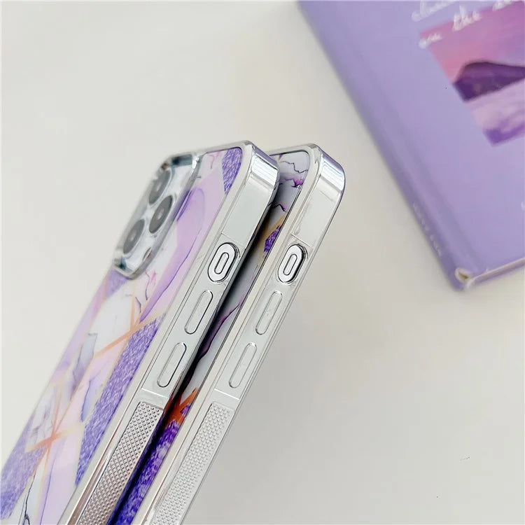 For iPhone 15 Pro Marble Case Shockproof PC+TPU Electroplating Phone Cover