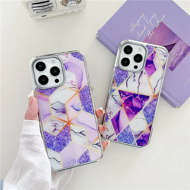 For iPhone 15 Pro Marble Case Shockproof PC+TPU Electroplating Phone Cover