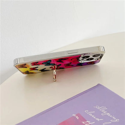 For iPhone 15 Pro Pattern Phone Case Ring Kickstand Electroplated Cover