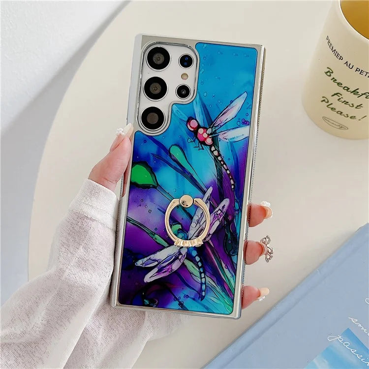 For Samsung Galaxy S23 Ultra Kickstand Case Pattern Printing Anti-slip Protective Phone Cover