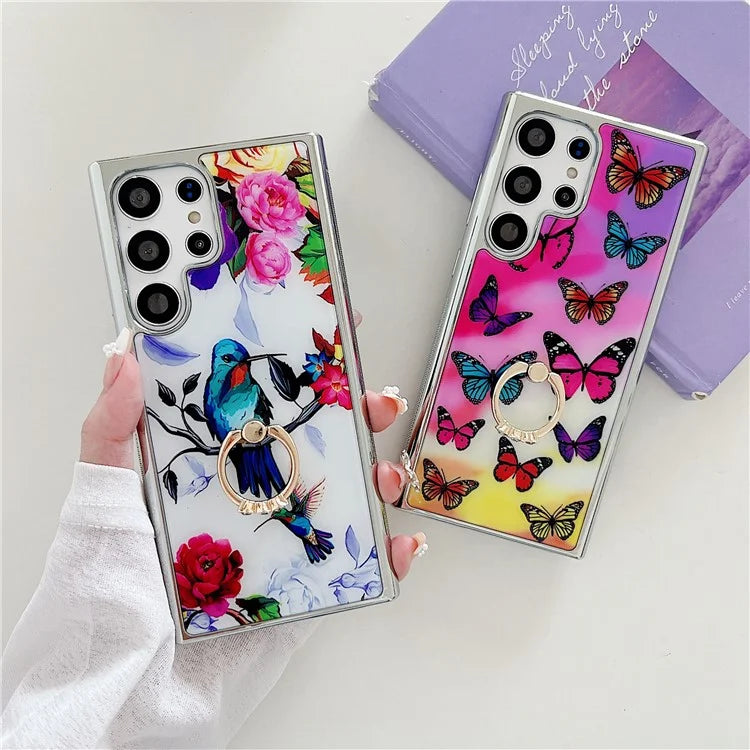 For Samsung Galaxy S23 Ultra Kickstand Case Pattern Printing Anti-slip Protective Phone Cover
