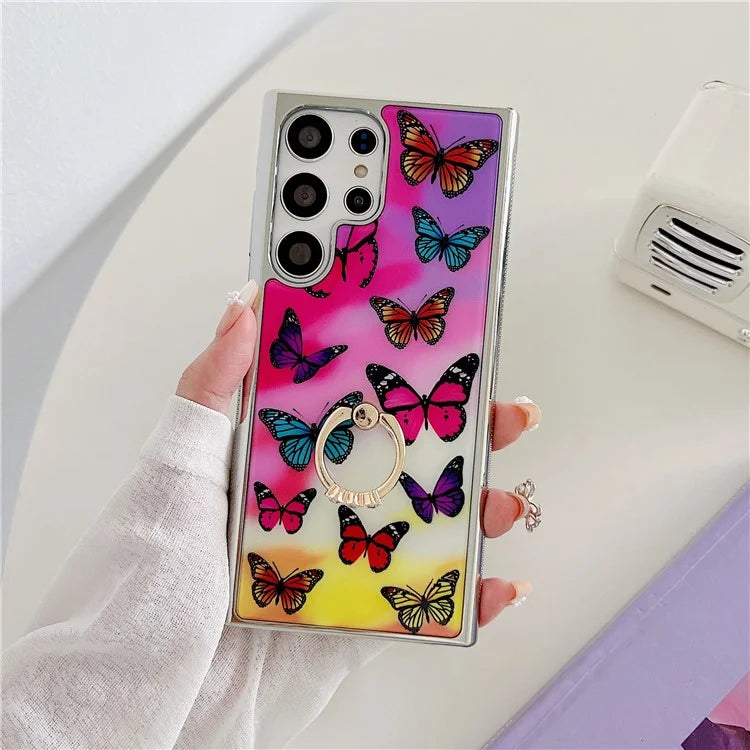 For Samsung Galaxy S23 Ultra Kickstand Case Pattern Printing Anti-slip Protective Phone Cover