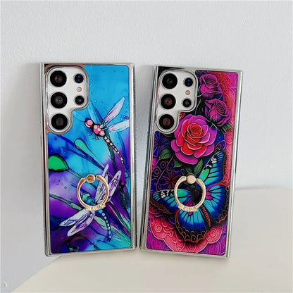 For Samsung Galaxy S23 Ultra Kickstand Case Pattern Printing Anti-slip Protective Phone Cover