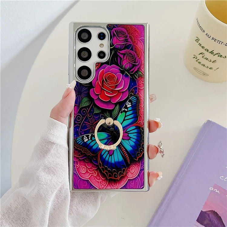 For Samsung Galaxy S23 Ultra Kickstand Case Pattern Printing Anti-slip Protective Phone Cover
