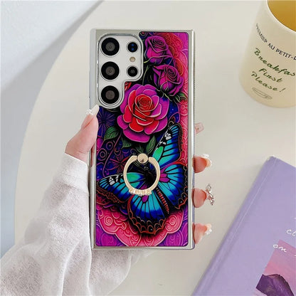 For Samsung Galaxy S23 Ultra Kickstand Case Pattern Printing Anti-slip Protective Phone Cover