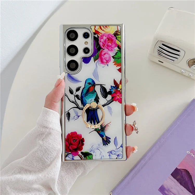 For Samsung Galaxy S23 Ultra Kickstand Case Pattern Printing Anti-slip Protective Phone Cover