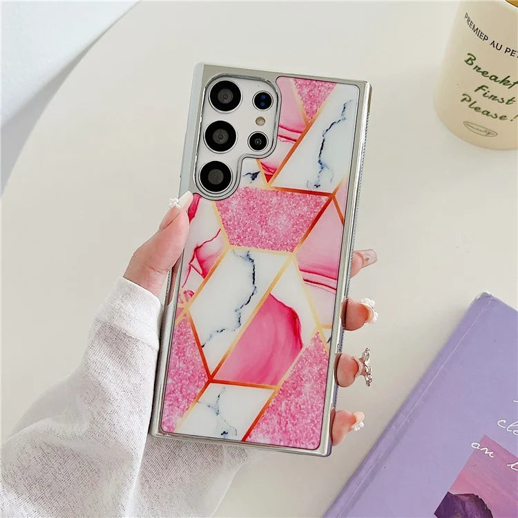 For Samsung Galaxy S23 Ultra Marble Case PC+TPU Double-Layer Shockproof Phone Cover