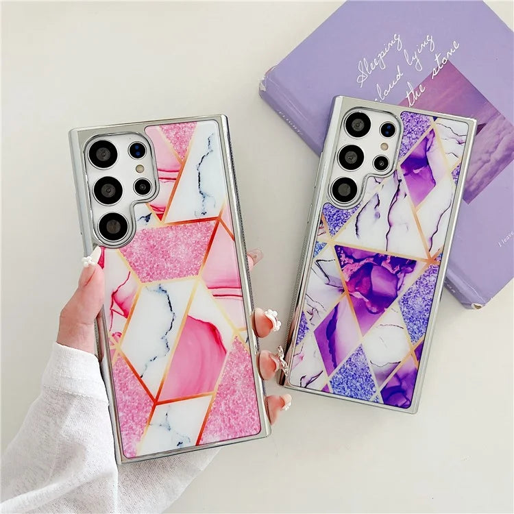 For Samsung Galaxy S23 Ultra Marble Case PC+TPU Double-Layer Shockproof Phone Cover