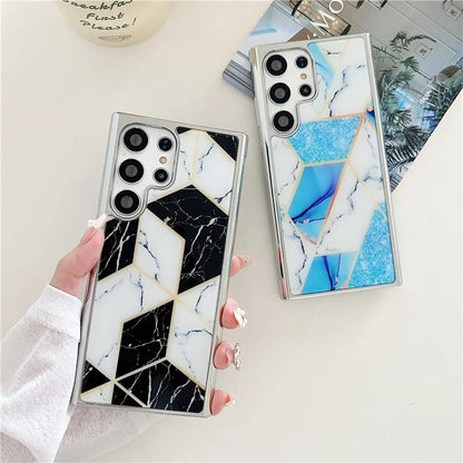 For Samsung Galaxy S23 Ultra Marble Case PC+TPU Double-Layer Shockproof Phone Cover