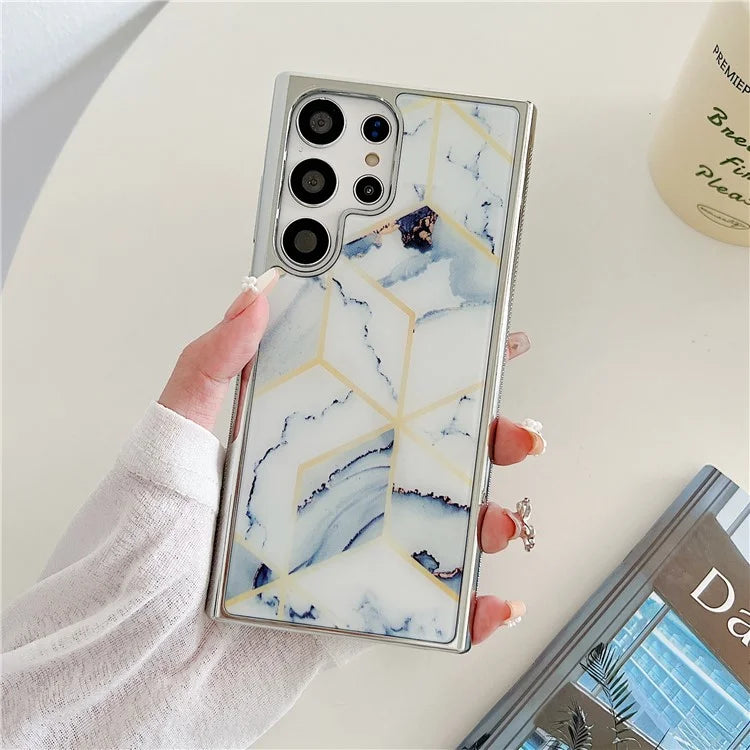 For Samsung Galaxy S23 Ultra Marble Case PC+TPU Double-Layer Shockproof Phone Cover