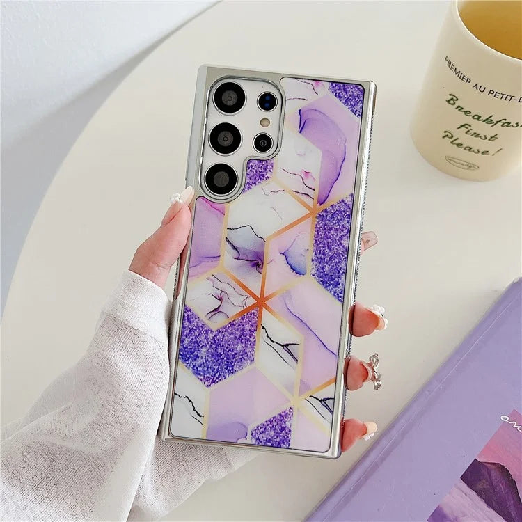 For Samsung Galaxy S23 Ultra Marble Case PC+TPU Double-Layer Shockproof Phone Cover